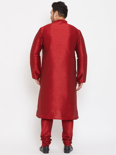 Vastramay Men's Plus Size Maroon Silk Blend Kurta Pyjama Set